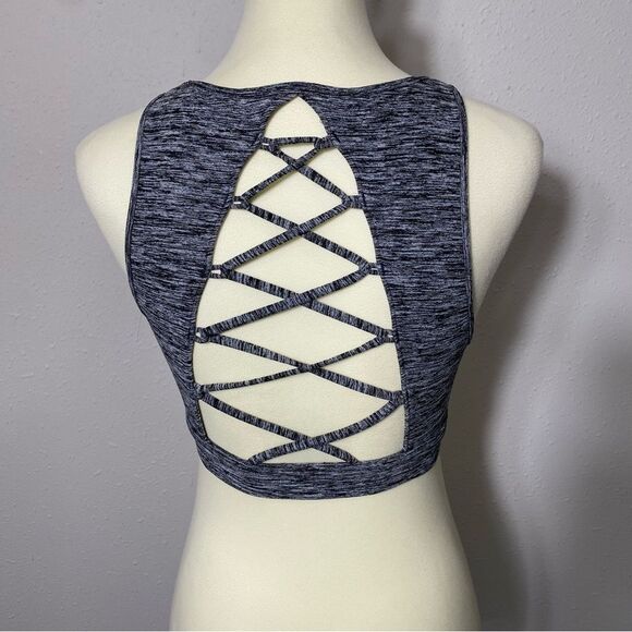 Holister Open Back Chriscross Black & Gray Spacedye Spots Bra Women's Size M - Picture 3 of 15